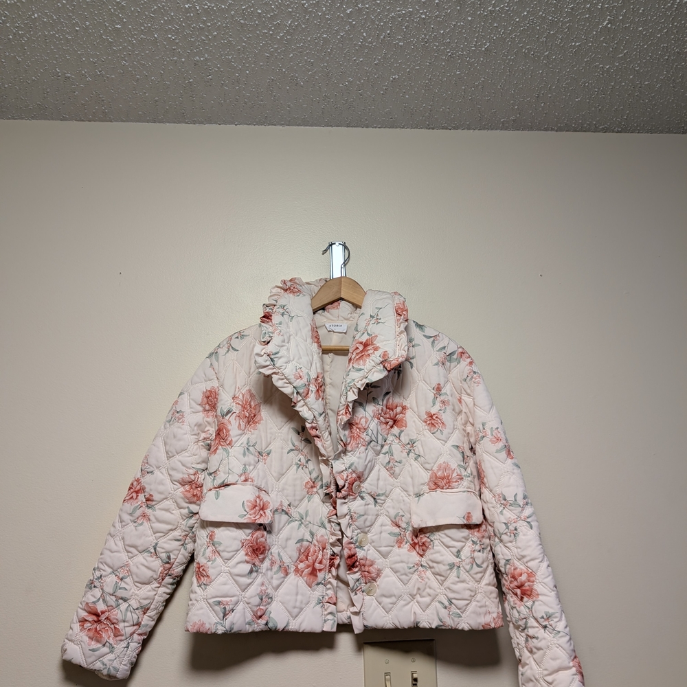 Storia Women’s Large Floral Quilted Jacket Pink Ivory - Picture 5 of 5